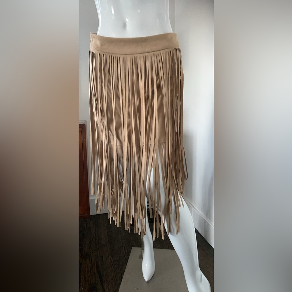 Tan Faux Fringe Fringe Skirt